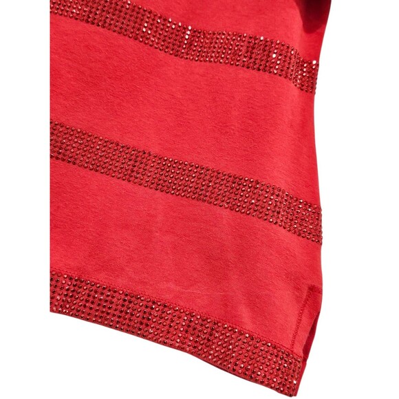 St. John Top Shirt Womens M Red T-Shirt Rhinestones Embellished Short Sleeve - Picture 13 of 16